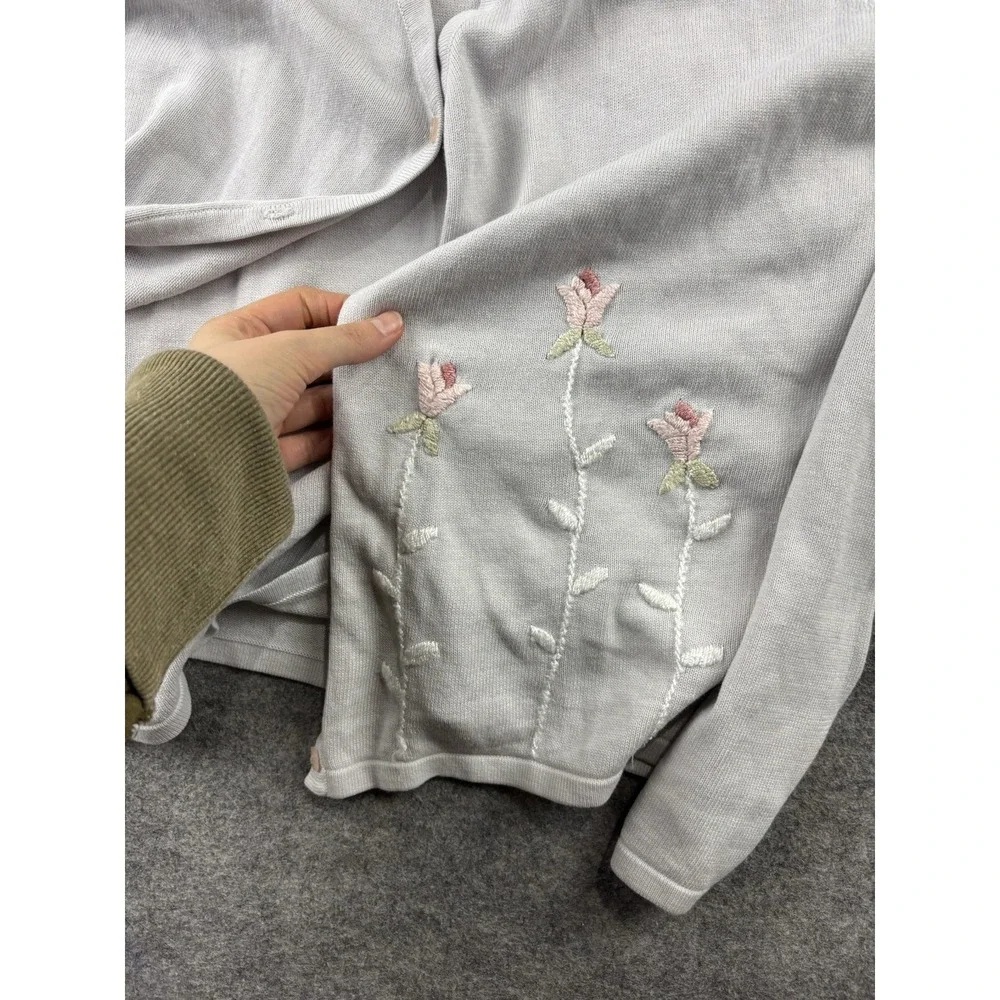 vtg Yarnworks Lavender Floral Embroidered Cardigan Womens S Coquette Cottagecore
